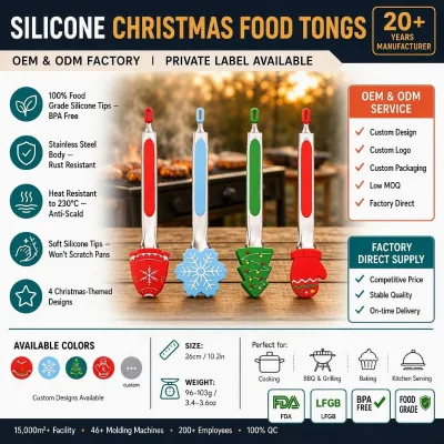 Custom Logo Christmas Creative Silicone Kitchen Tongs OEM ODM Heat Resistant Stainless Steel BBQ Bread Multi-Purpose Clip