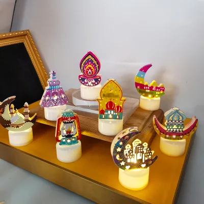 Led Ramadan Lantern Eid Mubarak Table Lights Lamp Islamic Gift Ramadan Kareem Wind Lights for Ramadan Decorations