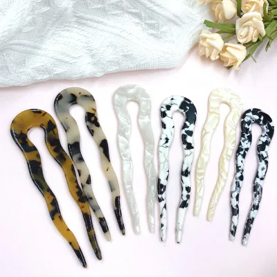 Gorace Korean U-shaped Acrylic Hairpin Lazy Bun Hairstyle Elegant All-match Leopard Print Hair Insert Headwear Individually