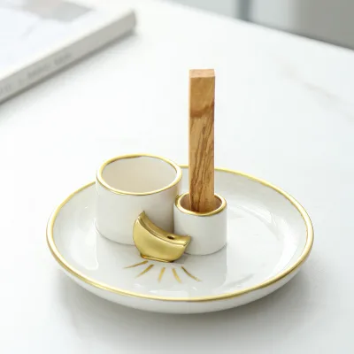 Religions Ceramics Sandalwood Holder Incense Burner for Aromatic Sage Holder Burner Candle Holder for Burning Sage and Candle