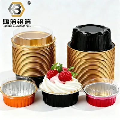 Luxury Gold Round Foil Baking Pans with Clear Lids High-end Mousse Cups for Wedding Party Favors