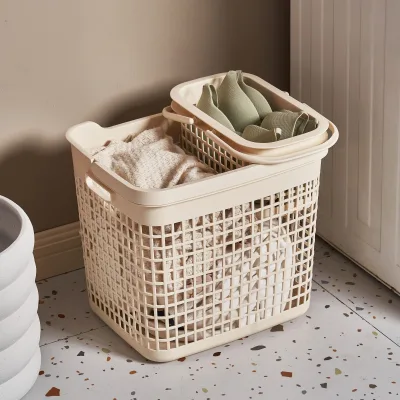 WONFUN Plastic Storage Basket Household Laundry Bucket Portable Large Capacity Eco-Friendly Rectangle Storage Basket