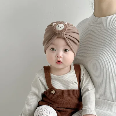 Infant Newborn Korean Style Printed Cotton Sun Visor Hat 44-52cm with Adjustable Strap Four Seasons Quick-Dry Breathable Unisex