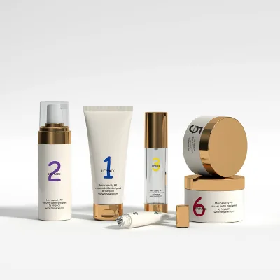 Skincare Packaging Series Airless Foaming Bottle & Cream Jar with Screw Top PP Plastic 200g Capacity in Dark Gold