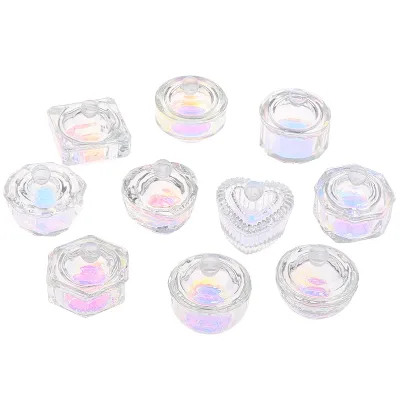 Colorful AB Acrylic Powder Liquid Crystal Acrylic Nail Glass Cup Dish Lid Bowl Cup Holder Equipment Nail Accessories Tools