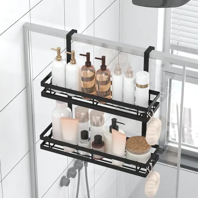 Wall-Mounted Double-Layer Shower Storage Rack Hole-Free Corner Mounted Toiletries Shelf Steel Construction