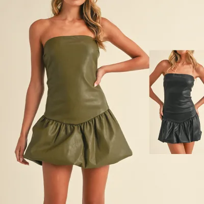 US Market Hot Selling Ruffles Solid Digital Eco-Friendly A-Line Silhouette Oliver Green Free Custom Color Shoulder Faux Suede