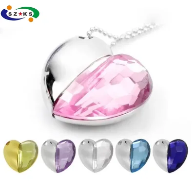 Necklace Wedding Present Heart Shape Jewel Usb Flash Drive Really Capaciy Crystal 8gb 16gb 64gb 2.0 3.0 Usb Flash Drive