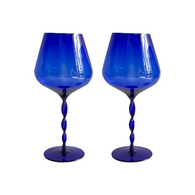 Blue Minimalist Stemmed Transparent Crystal Wine Glass Goblet for Red Wine Home & Hotel Use Drinkware