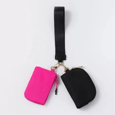 Double Wrist Bag Pink Dual Pouch Wrist Let Key Chain Bracelet Multifunctional Softback for Outdoor Clamping Girls Party