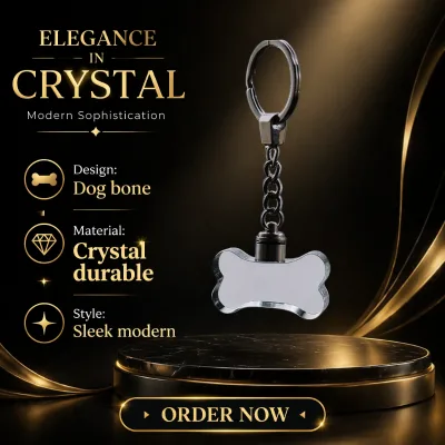 Cute Bone Shape Glass Blank Dog Bone Light Keychain Personalized 3D Engraved Photo LED Keychain for Pet Lover Souvenirs