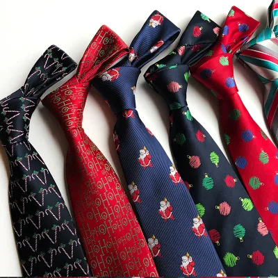 2024 Christmas Polyester Men Green Red 8cm Custom Design Necktie Cartoon Pattern Christmas Tree Balloons Santa Claus Festival