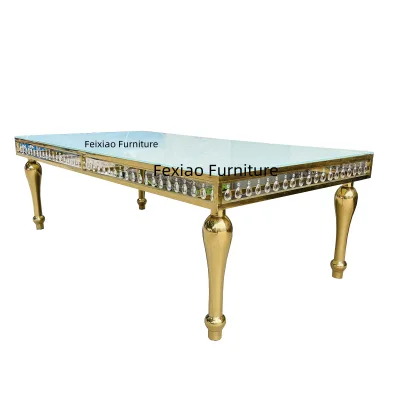 New Design Crystal Side clear Glass Top Rectangle Dining Event Wedding Table