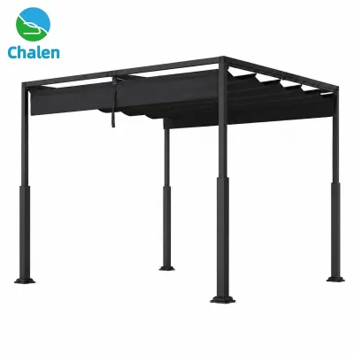Outdoor Modern Pergola 10x10 FT Heavy Duty Metal Frame Wind Sun Protection Sunroof Retractable Canopy Garden Patio Balcony Black