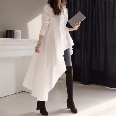 Spring and Summer Irregular V-neck Long-sleeved Casual Lace-up Dovetail Loose Female Dress