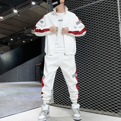 ANSZKTN Custom logo Spring Autumn Men Gym Outfits Tracksuit Casual Loose Solid Color Long Pants Sports Suit Jacket Two Piece Set