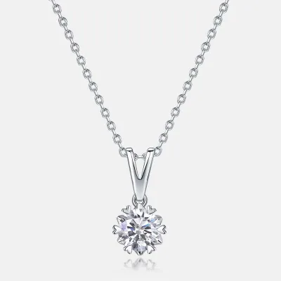 Women Fashion 925 Sterling Silver White Gold Plated Diamond Law Setting Cable Chain Pendant Necklace