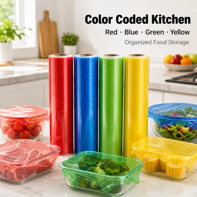 Colored Kitchen Cling Film Rolls Food Grade Plastic Wrap Film Colorful Stretch Wrap for Food Preservation Kitchen Use