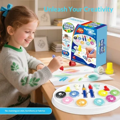 Children's Magic Paintbrush Graffiti Stamp Painting Set with Paper Learning & Cognitive Training Educational Toy-Ages 7-14 Years