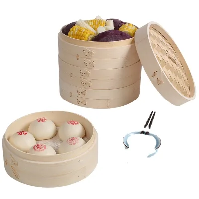 Chinese Wholesale Factory Direct Selling Bamboo Steamer High Quality Kitchen Dumplings Buns Dessert Bamboo Steamer with Lid