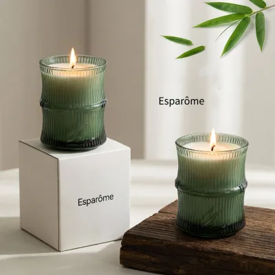 Scented Candle Made of Soy Wax Smoke-free Bamboo-shaped Glass Jar Long-lasting Fragrance Gift Box Custom Logo Holiday Gift