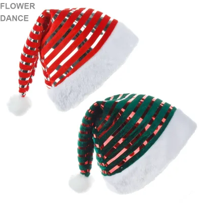 Factory Direct Cross-Border Christmas Decorations Velvet Plush Striped Christmas Hat Classic Fit Hand Wash
