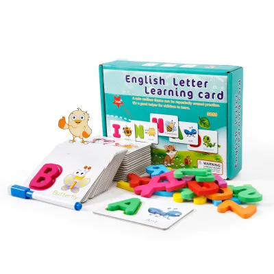 Montessori English Letter Learning Card Wooden Toy Cartoon Animals Matching Educational Alphabet Puzzle