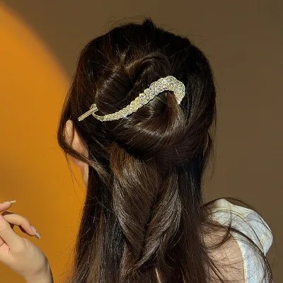 Trendy 11cm Women Classic Vintage Alloy Hair Crystal Hairpin Clips for Women Full Rhinestone Crystal Cross Ponytail Hair Clip