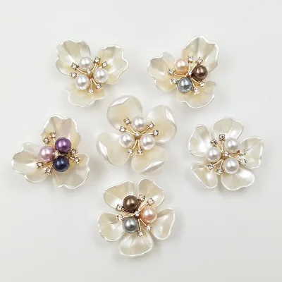 New Design Artificial Shells Pearl  Flower for Clothing Art Decoration Flower Handmade Rhinestone Shoes Bag Accessories