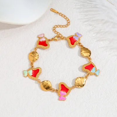Wholesale Women Vacation Hand Accessories INS Bohemian Unique Enamel Butterfly Bracelet Stackable Fashion Wrist Jewelry