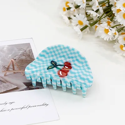 Custom Acetate Material Checkerboard Semicircle Claw Clips Women Hairclip Lattice Cherry Hair Clip Claw