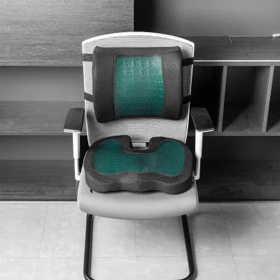 Sciatica Office Chair Seat Cushion Set Knitted Gel Seat & Lumbar Support Pillow for Desk Chair