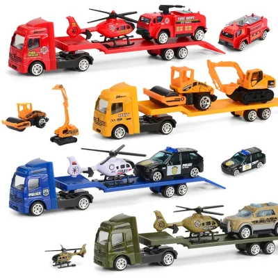 Simulation Metal Diecast Vehicle Trailer Truck Toys Children Die Cast Alloy Car Combination Container Diecast Truck Toys Set