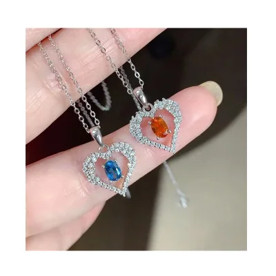 Hot Popular Wedding Necklace with 925 Sterling Silver Natural Topaz Crystal 'I Love You' Pendant Unique Crystal Pendants Charms
