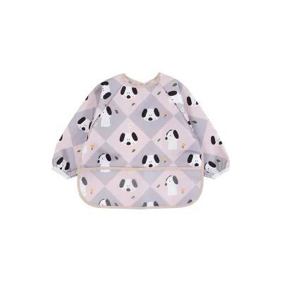 Waterproof Long Sleeved Cartoon Pattern Baby Feeding Bib Smock Polyester Material Velcro Closure