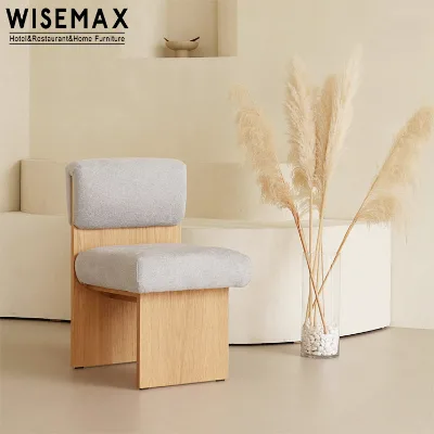 WISEMAX FURNITURE Factory Japanese Style Velvet Fabric Dining Chair Living Room Soft Lamb Wool Accent Wooden Chair