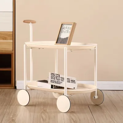 Traditional Design 2-Tier Eco-Friendly Wood Plastic Handcart with Wheels for Living Room Home Furniture