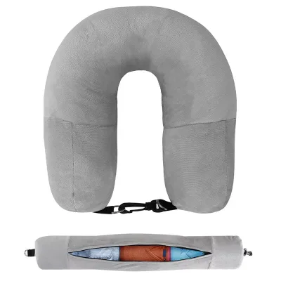 Travel Neck Pillow With Fillable Clothing U-shaped Pillowcase, Extra Storage Bag, Velvet Neck Pillow Cover for Airplane Travel