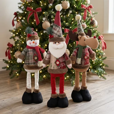 Direct Manufacturer Cross-border Classic Indoor Christmas Vintage Snowflake Plaid Non-Woven Fabric Retractable Dolls Hotel Mall
