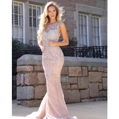 Dubai Beaded Long Rhinestone Decorations Stones Women Mermaid Evening Dress