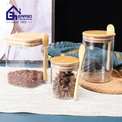 China Wholesale Borosilicate Overnight Oats Containers with Lids 980ml Clear Food Storage Canister with Bamboo Spoon