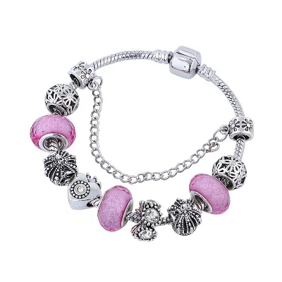 Charm Bracelet Fashion Women's Charm Silver Bracelet Bead Crystal Flower Heart Bracelets Bangles Zirconia Bracelet Jewelry