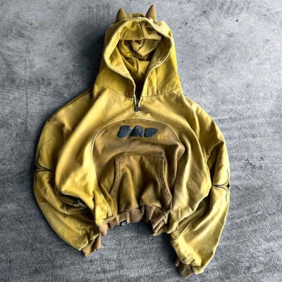 Custom Heavyweight Cotton High Street Deconstructed Hoodie Men 3D Pocket Oversized Pullover Y2K Zip Neck Hoodies