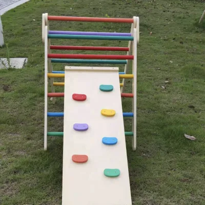 Montessori Wooden Foldable Climbing Frame Set with Slides/Steps for School Baby Pickler Folding Triangle