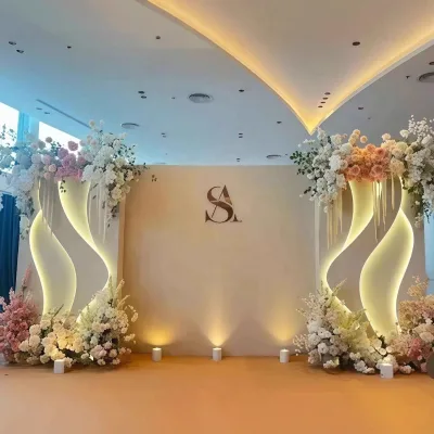 Wholesale Wedding Custom Arch Backdrop Metal Design 3D White Panel with LED Light Eco-Friendly Durable up to 5ft