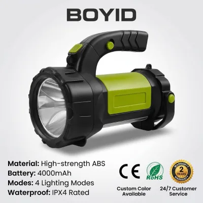 Boyid ABS RoHS Certified IP54 Waterproof USB Rechargeable LED Flashlight Powerful Long-Range Hunting Side Light Strong