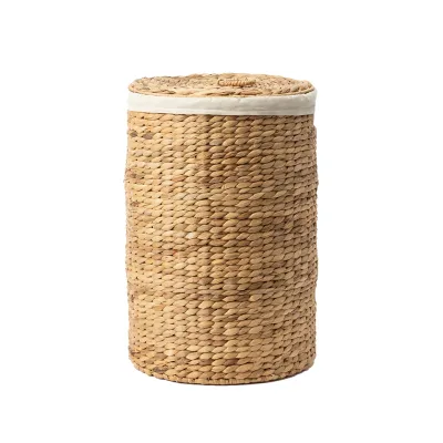 Custom Natural Handmade Water Hyacinth Willow Seagrass Wicker Storage Laundry Baskets With Lid Handle Removable Bags Family
