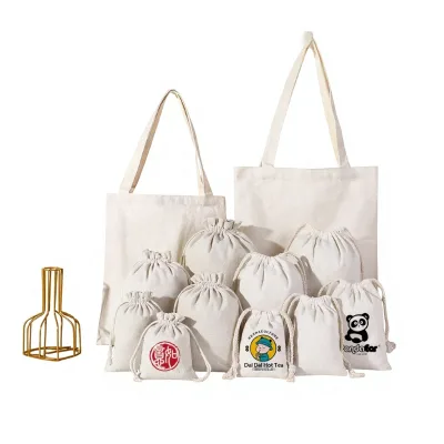 Plain Cotton Canvas Drawstring Pouch Dust-Proof Customizable Storage Bag Rice Bag Model A15165 Multi-Size