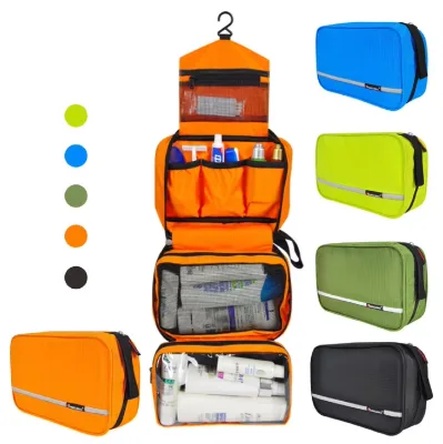 Complex Multifunctional Large Capacity Soft Nylon Fabric Toiletry Bag with Hanging Hook