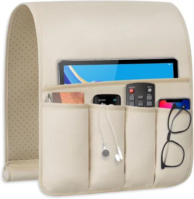 Sofa Armrest and Remote Control Storage Bag, with 5 Pockets, Non-slip.